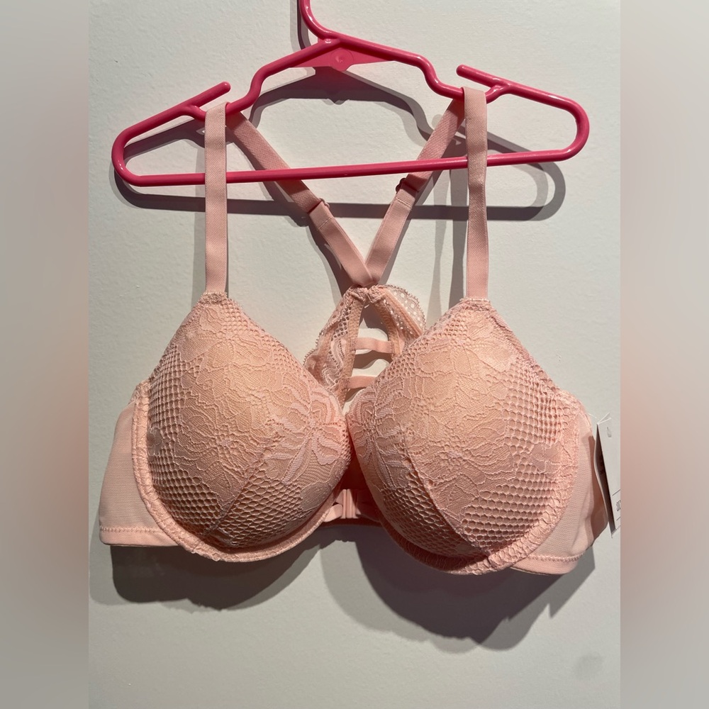 Auden Women’s Fishnet Lace Racerback Bra 36B Pink Front Clasp NWT - Picture 1 of 7